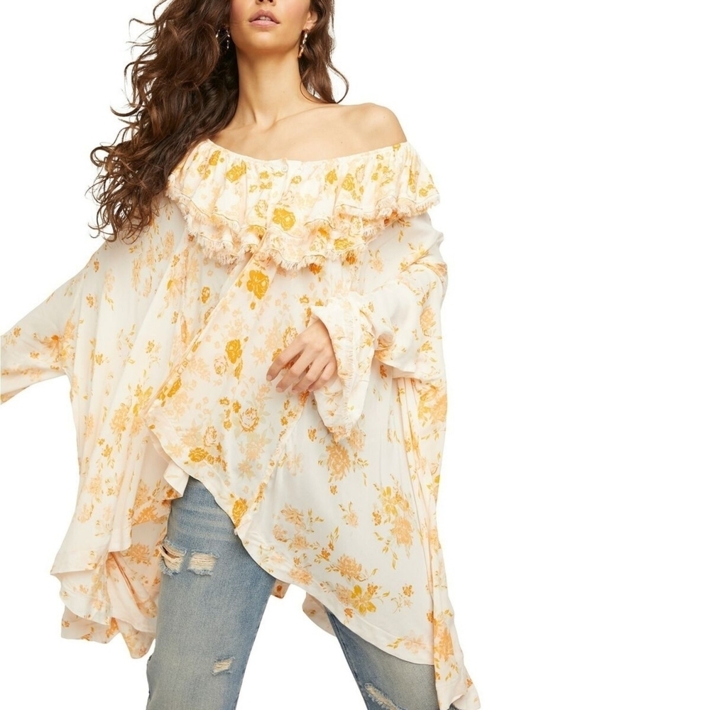 Free People Lorretta Floral Tunic In Tea Combo, Size Xs